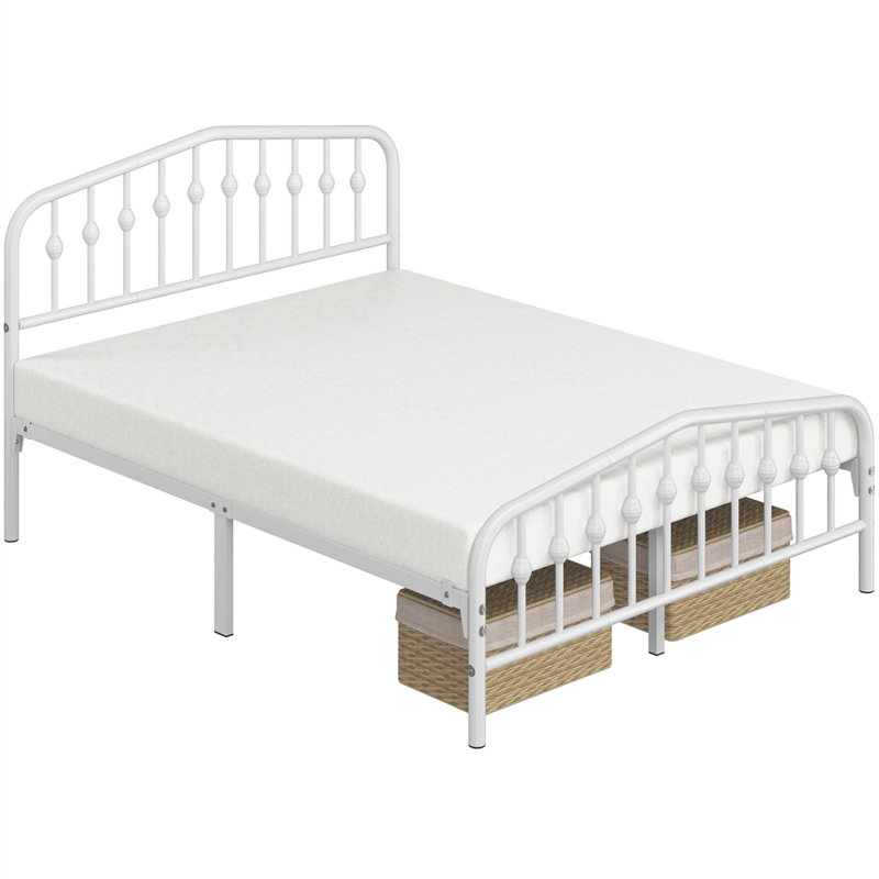 Metal Bed with Arched Headboard and Footboard, White, Kingsize (5')