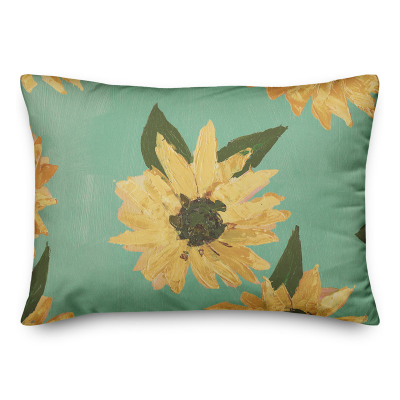  Painted Sunflower 16 Outdoor Rectangular Pillow Cover & Insert, Teal