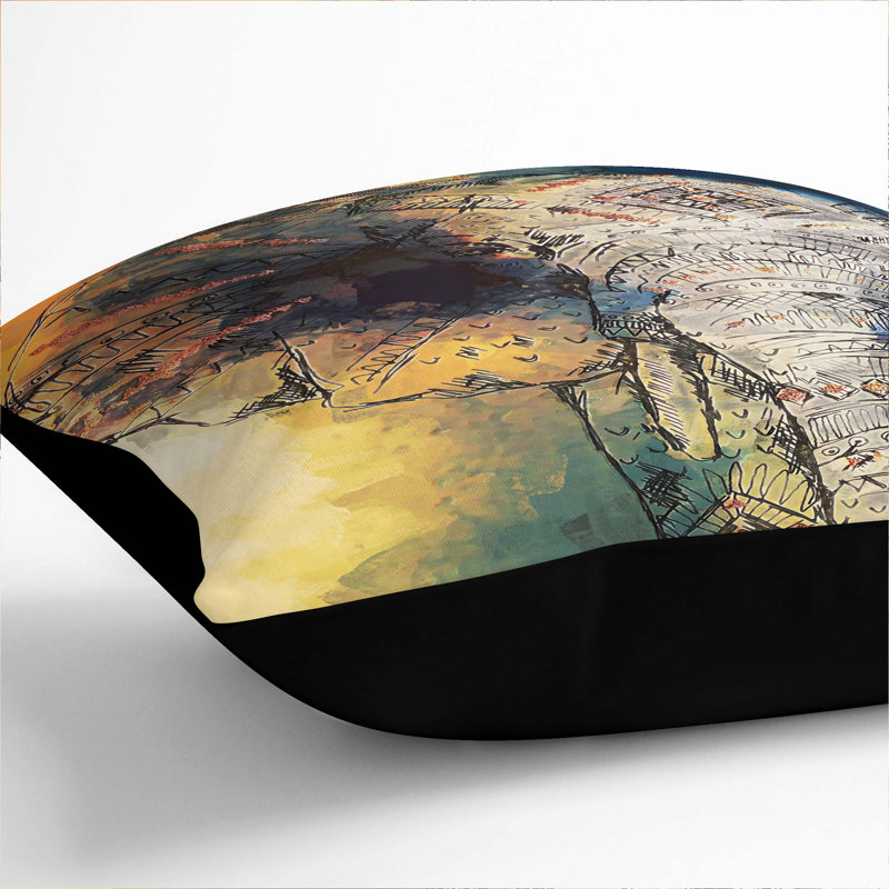 Indian Elephant Cushion with Filling, 55cm H x 55cm W x 20cm D, Black