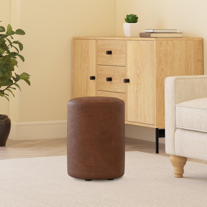 Manufactured Wood Accent Stool, Italian Leather, Rust Brown