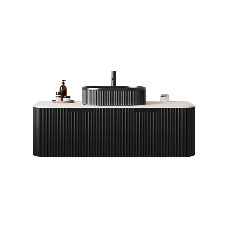 Meuble-lavabo de salle de bain mural moderne avec tiroirs, pré-assemblé, Noir, 48"
