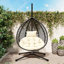 Chaise hamac robuste avec support, chaise à œufs suspendue durable avec tissage en rotin, chaises de balançoire intérieures et extérieures confortables avec coussin doux et amovible, convient au balcon, à la chambre à coucher ou au jardin-129596705-129596709