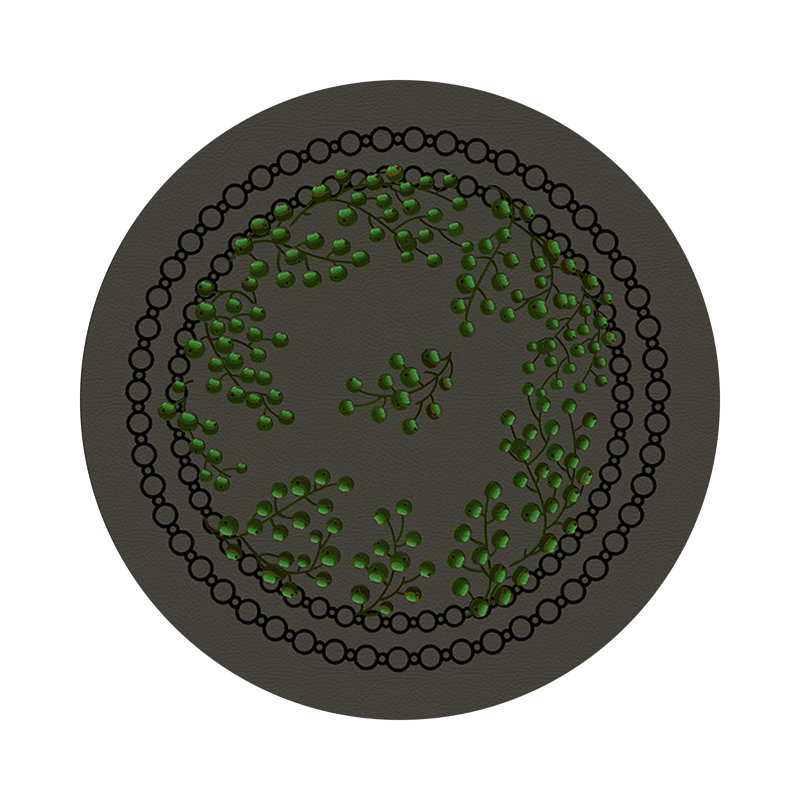 Christmas Berries Vegan Leather Round Pebble Placemat, Anthracite Green