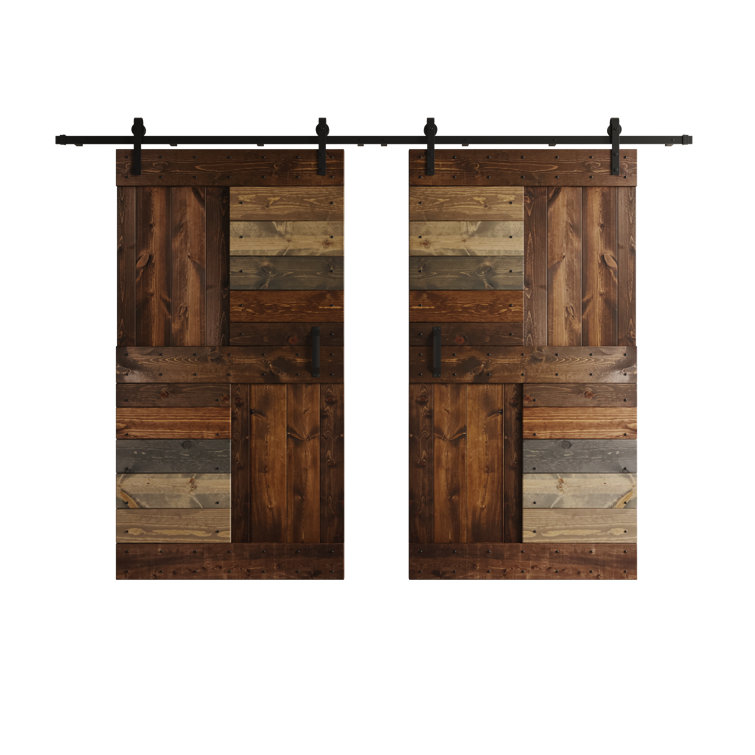 Panelled Wood S Series Double Barn Door with Installation Hardware Kit