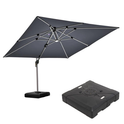 9' X 12' Solar Powered Led Lighted Rectangle Cantilever Umbrella With Base,Gray