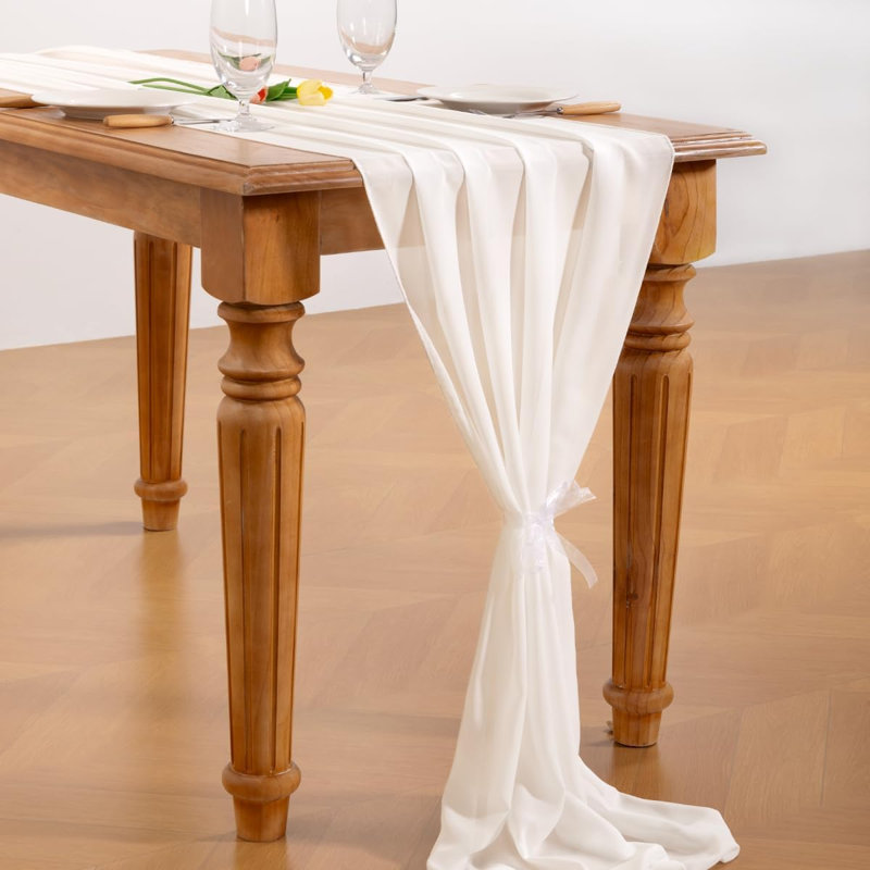 Chemin de table ivoire blanc en mousseline de soie Summer Boho Rustic 14Ft 29X170 Inches