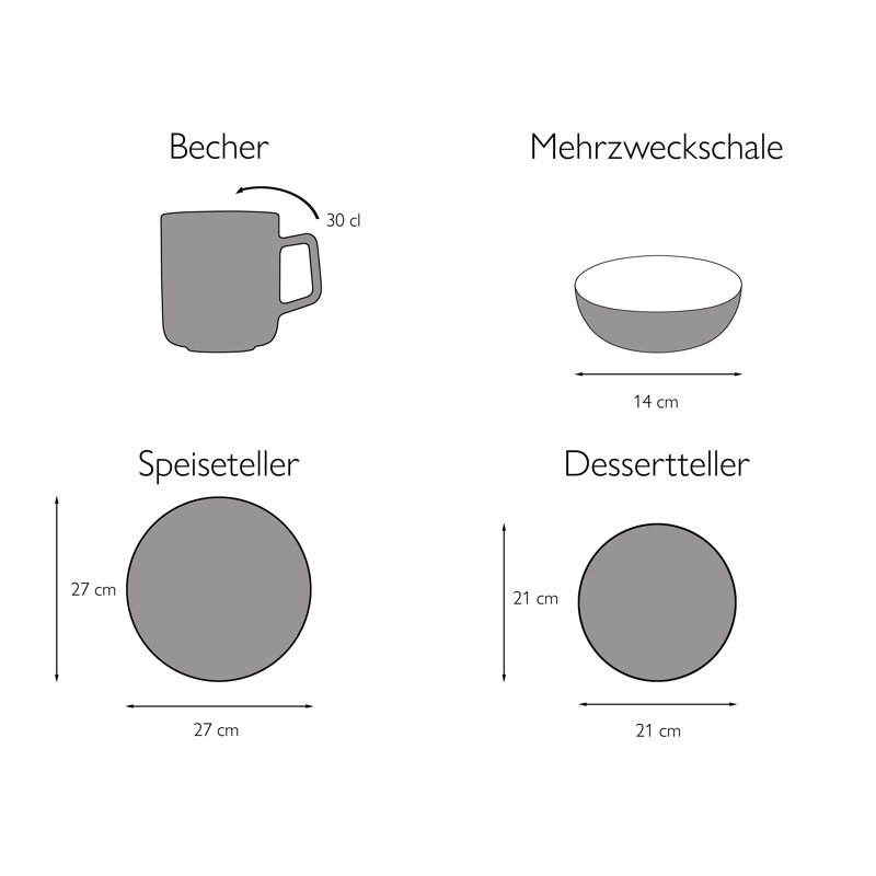 16 Piece Dinnerware Set, Service for 4