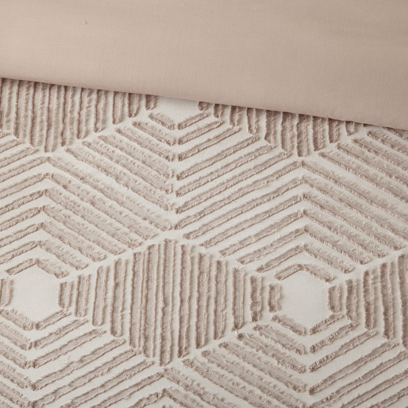 Housse de couette en coton Blush pour lit double / grand, motif géométrique, 2 taies décoratives incluses, lit double / grand, géométrique