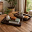 Plateau de service décoratif en bois d'acacia (ensemble de 2) 
