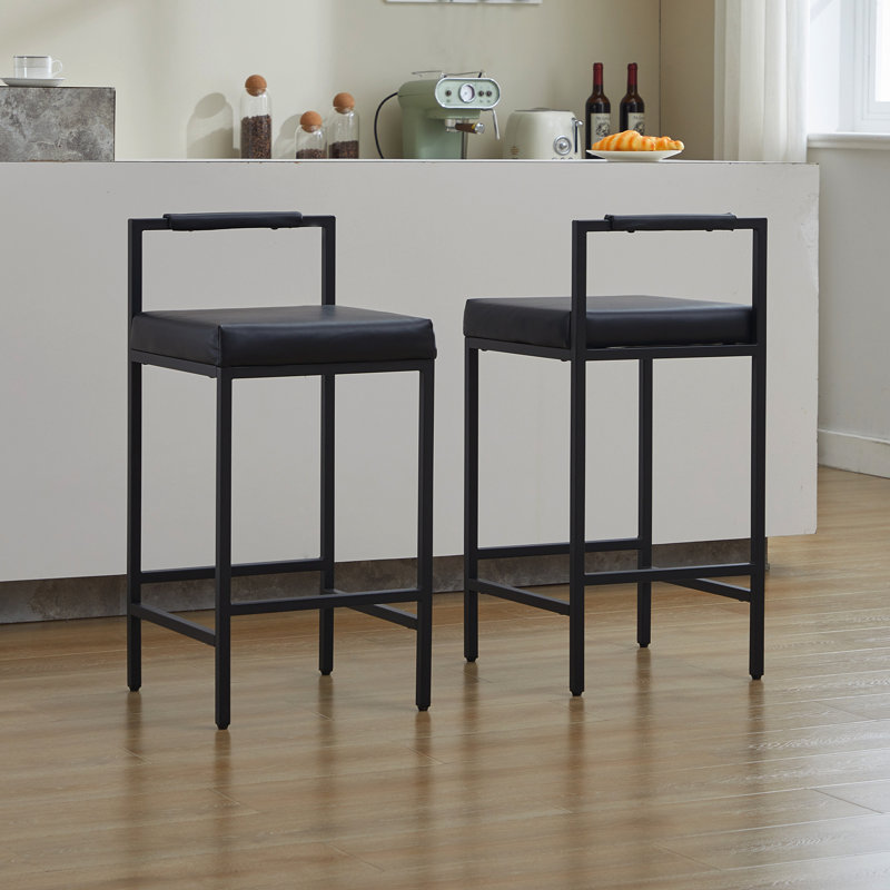 Tabourets de bar rembourrés Lis, Noir, Tabouret de comptoir (siège d'une hauteur de 26 p