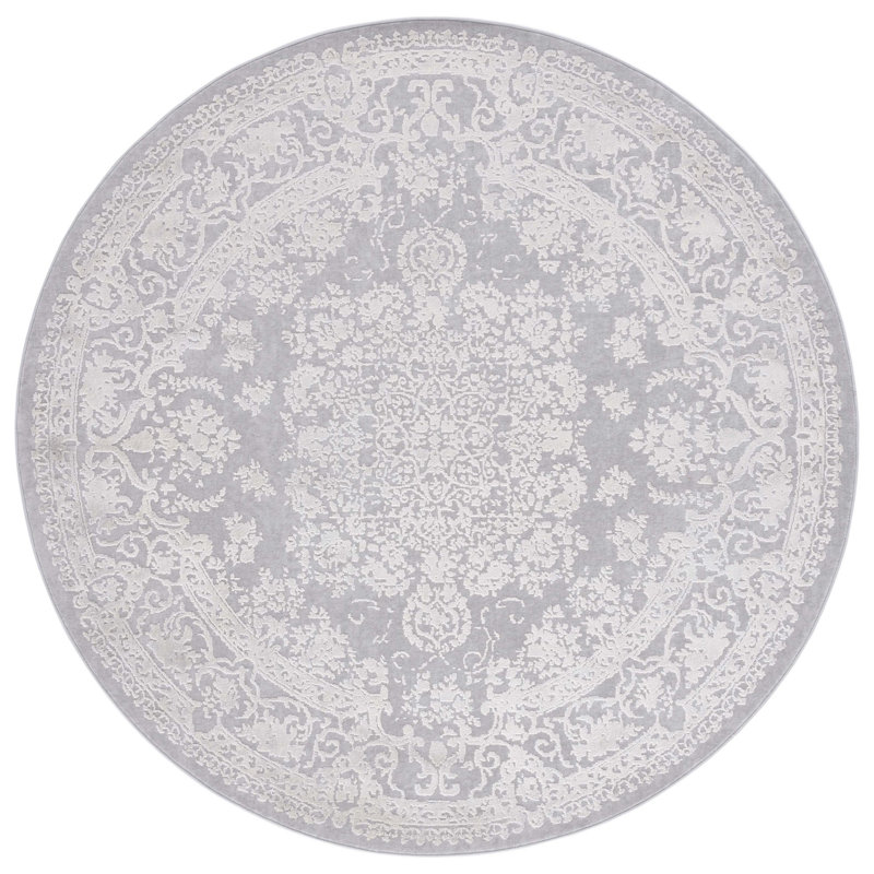 Ketaki Oriental Gray/Light Gray Area Rug, Round 6'7"
