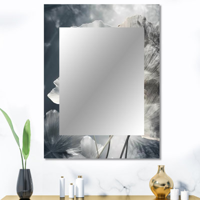 Art tropical palmier pour Ginkgo Art III - grand miroir palmier, miroir mural décoratif gris, impression d'art en métal