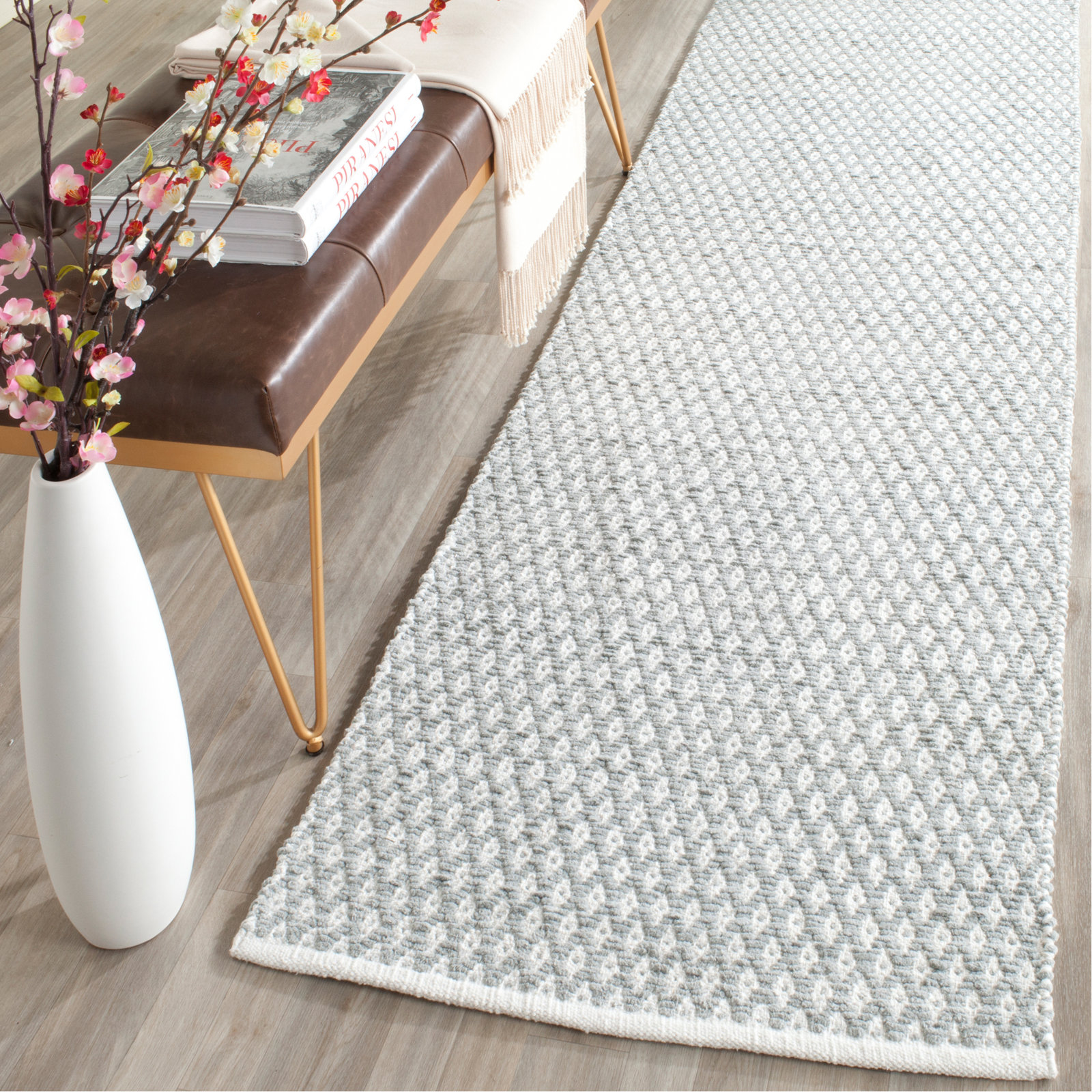 Evansdale Gray Hand-Woven Geometric Cotton Rug, Runner 2'3" x 7'