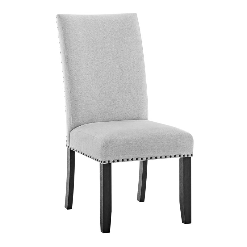 Modern Look 2pc Light Gray Finish Side Chair Fabric Full Back Upholstered Seat Nailhead Trim