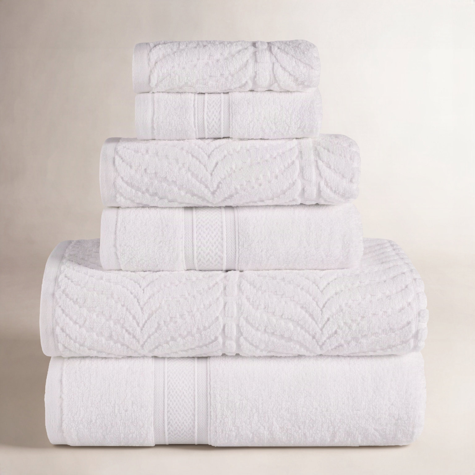 Amaretto 6-Piece Chevron Cotton Towel Set, White