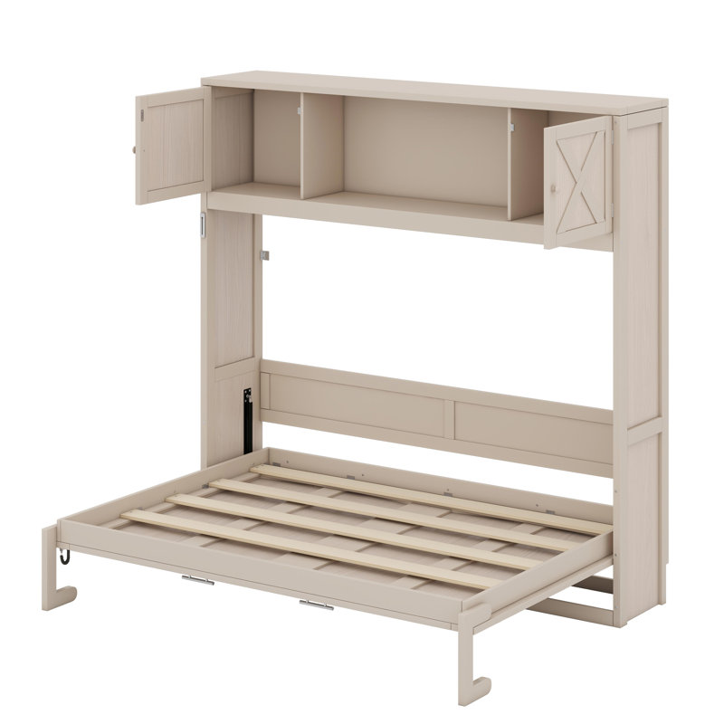 Lit escamotable avec armoires de rangement, Beige