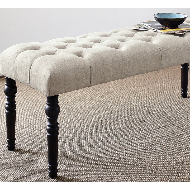 Tan Dining Bench, Solid Wood Frame, Fabric Seat & Turned Legs, 48Wx16dx19.5H Bench In Tan, Frame With Tilted, Tan