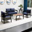 Multi-Person Iron Sofa Set with Rattan Accents — Waterproof, Rust-Proof & Flexible for Your Garden Retreat-2011064405