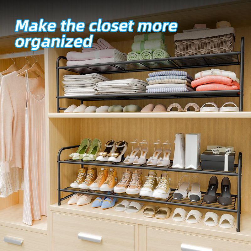 44'' Ultra Long 2-Tier Shoe Rack Organizer, 15 Pair Shoe Shelf, Black