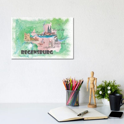 Regensburg, Germany Travel Poster by Markus & Martina Bleichner - Wrapped Canvas Gallery-Wrapped Canvas Giclée
