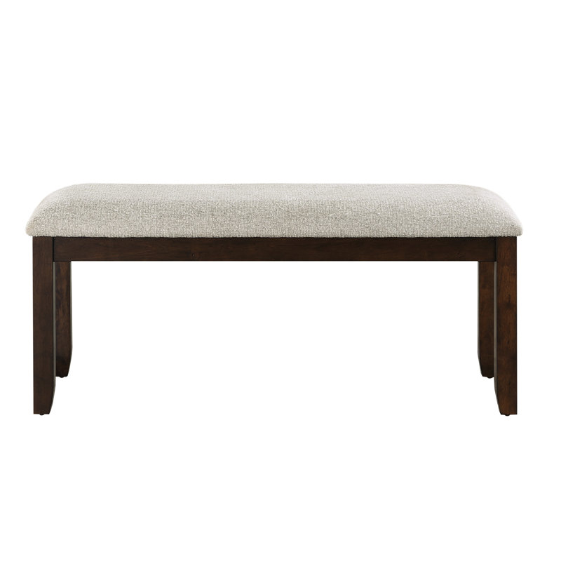 Banc en placage de cerisier foncé avec revêtement en chenille pour charme de salle à manger exalté