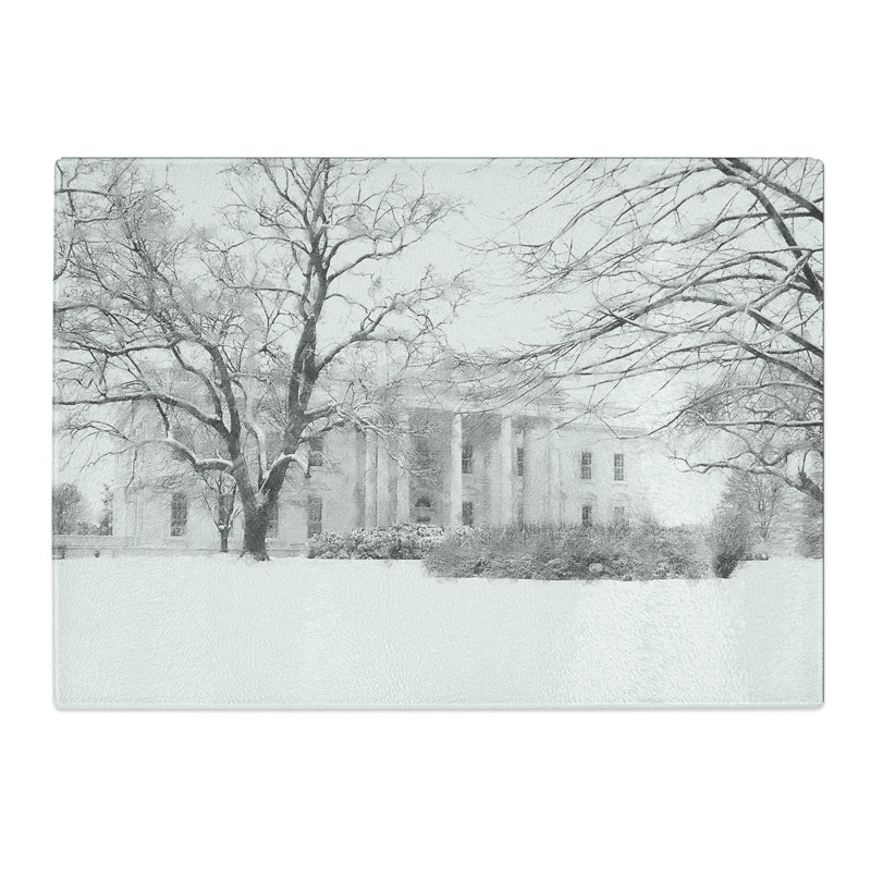 Tempered Glass Wintertime View of the House Painting Chopping Board, 20 cm x 28.5 cm