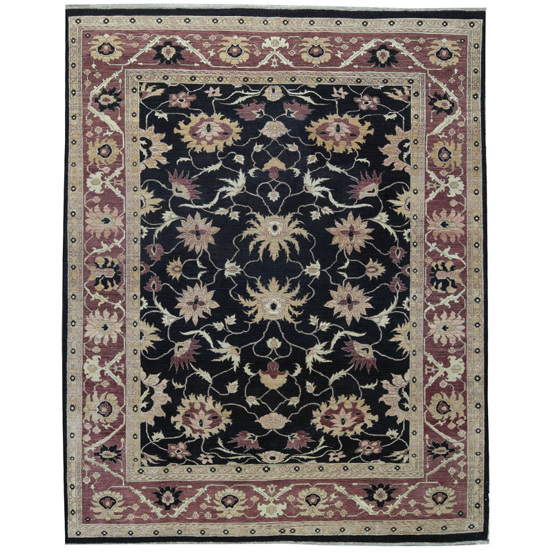 Tapis noir et rouge de haute qualité noué à la main