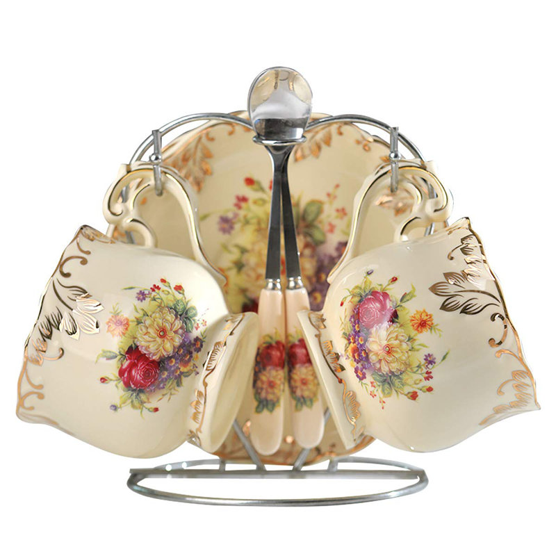 Ensemble de 2 tasses à thé et soucoupes, 8 tasses à thé en porcelaine à motif floral rétro