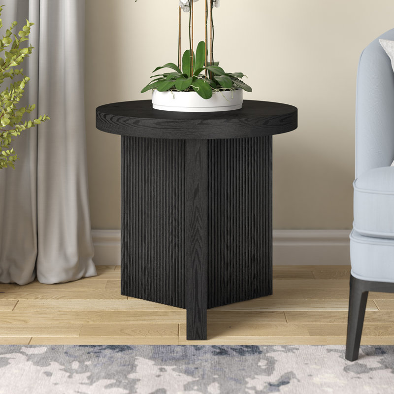 Table d'appoint ronde cannelée 22 "avec base piédestal Holm | Holm , Grain noir