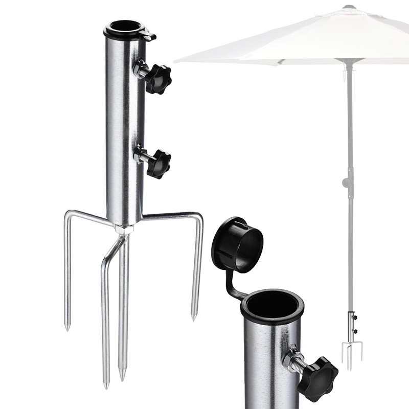  Parasol de plage avec ancrage de sable et support en acier à 4 pointes pour jardin de pelouse