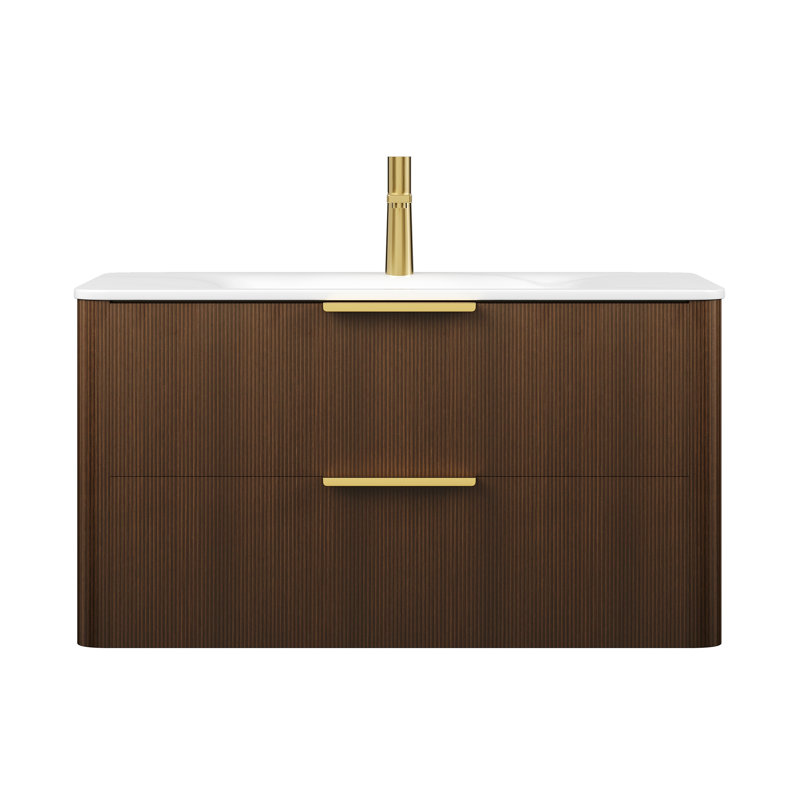 Meuble-lavabo flottant avec tiroirs et meuble-lavabo, H 19,51 po x l 35,85 po x P 19,71 po, Noyer