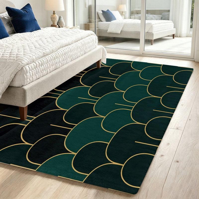 Abstract Geometric Area Rug, Non-Slip Machine Washable Indoor Floor Mat, Modern Wave Pattern for Living Room, Bedroom, Entryway, Home Office and Dining Spaces