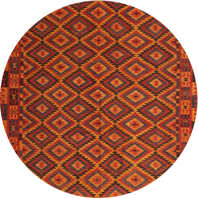 Tapis de zone orange/noir contemporaine, Rond 7 pi