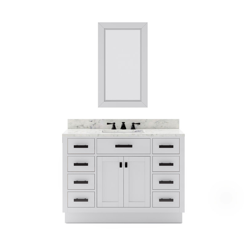 Hartford 48 In. Single Sink Carrara White Marble Countertop Bath Vanity In Pure White With Rectangular Mirror (S)