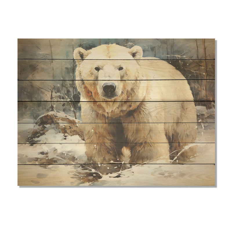 Ours polaires, solitude I - reproduction d'ours sur bois, H 24 po x l 32 po