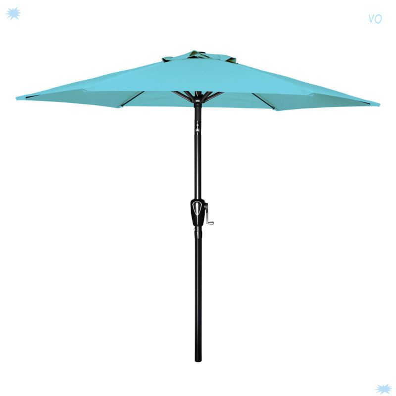 Parasol de table pour l'extérieur avec bouton-poussoir, H 90,09 po x l 90,09 po x P 89,83 po, Turquoise
