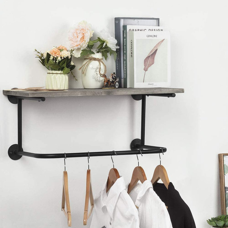 Bracket Shelf with Towel Bar, Gray