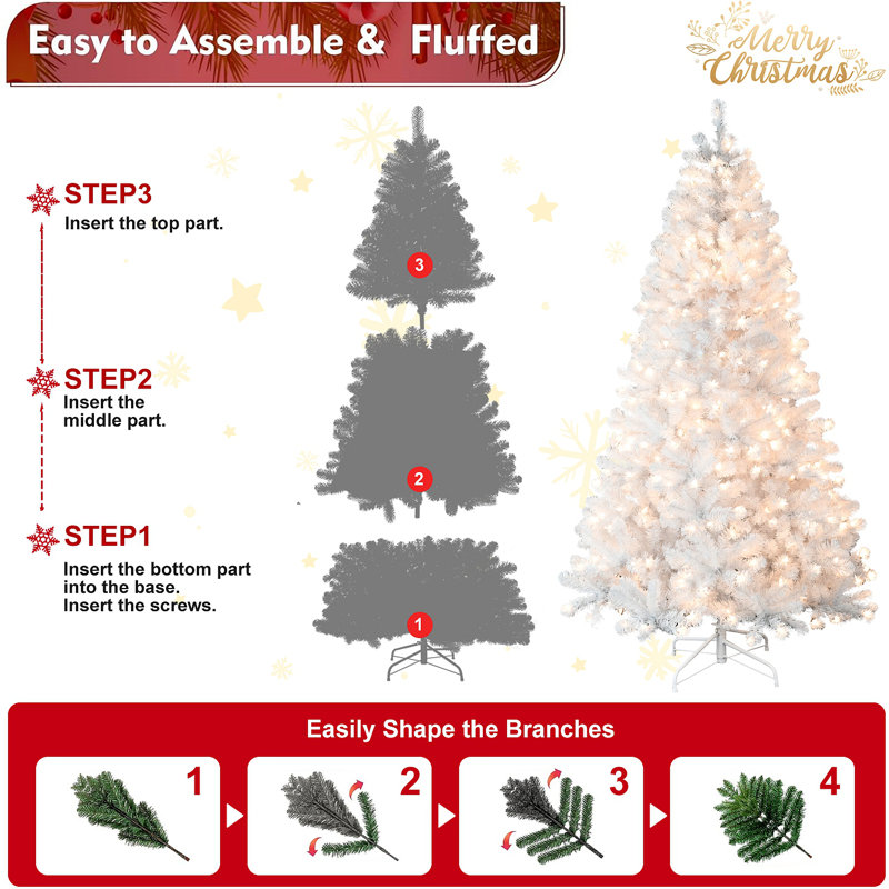 Arbre de Noël illuminé 9 pi avec fil mémoire - 650 lumières incandescentes chaudes, extrémités de 1930, conception à dépliage automatique, support en métal stable, arbre de Noël artificiel en PVC