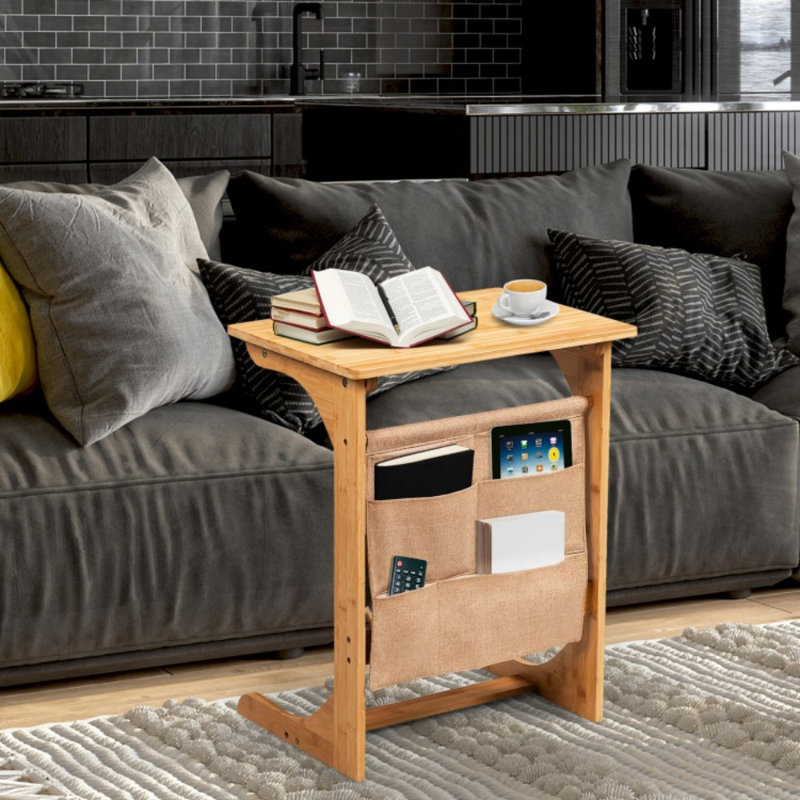 Bamboo Sofa Table End Table Bedside Table With Storage Bag