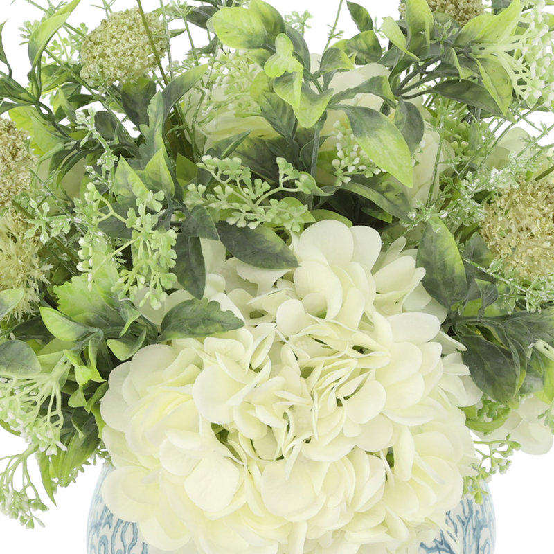 Hydrangea and Eucalyptus Faux Floral Arrangement, 16"H x 19"H x 19"D