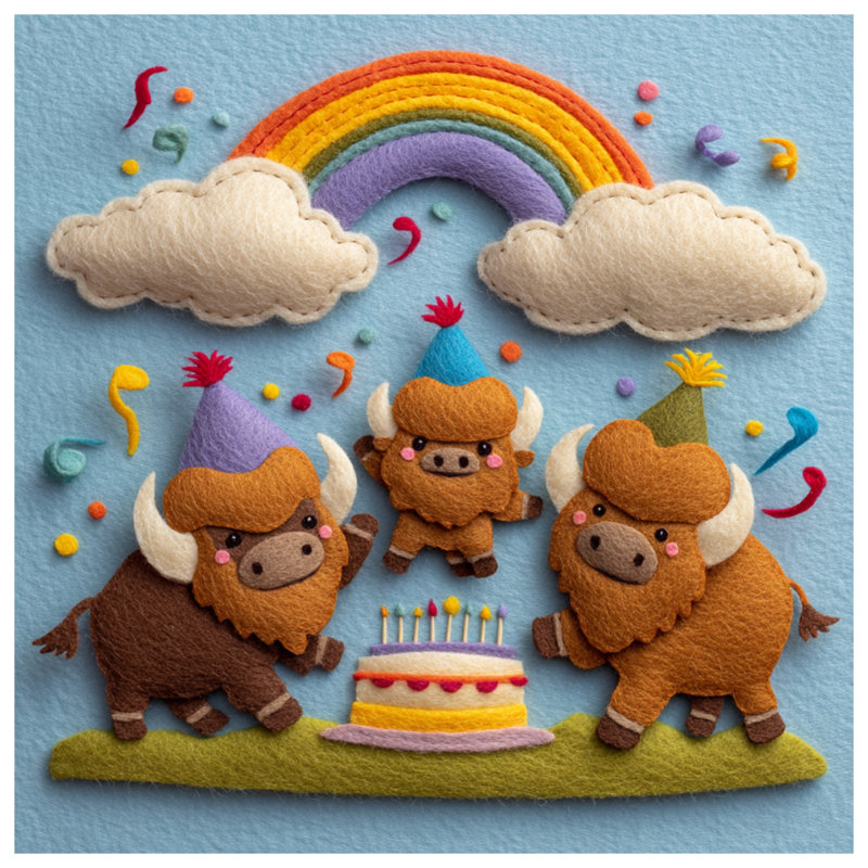 Coussins décoratifs Felt Buffalo Birthday Party, 14 X 14 pouces