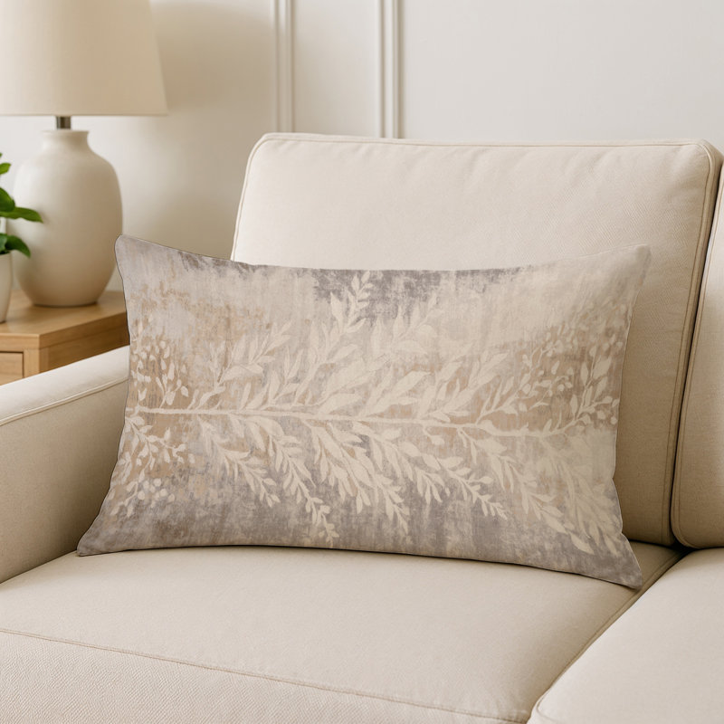 Coussin décoratif intérieur et extérieur Modern, Ivoire / beige / taupe clair floral, Rectangle H 25 po x l 18 po