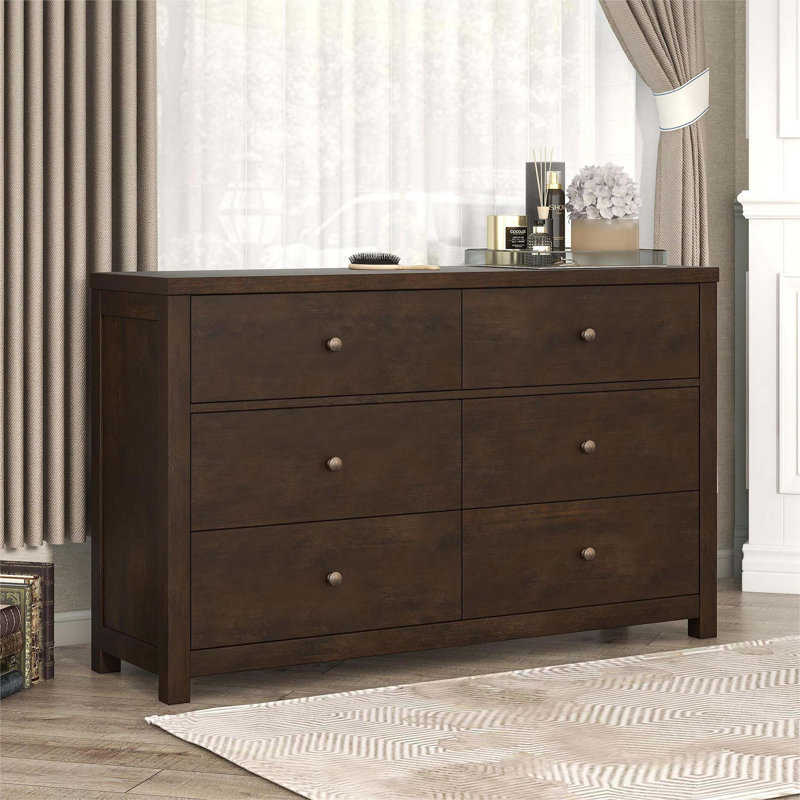 Commode double 6 tiroirs Vintage Brown, Brun foncé