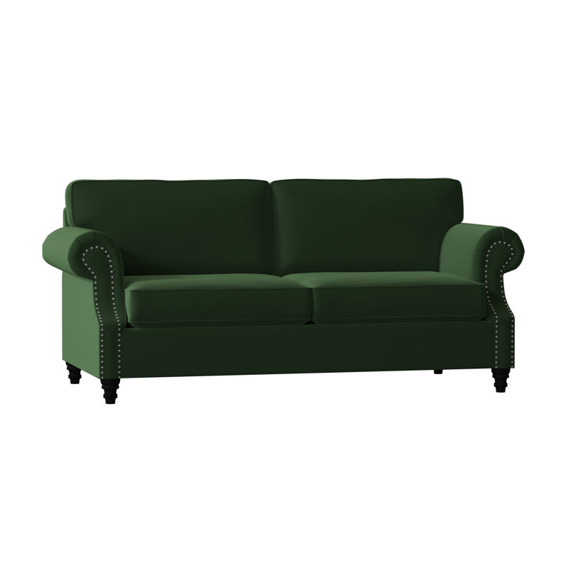 Canapé standard à accoudoirs roulés 84 po Fontana, Émeraude, Standard, Noyer