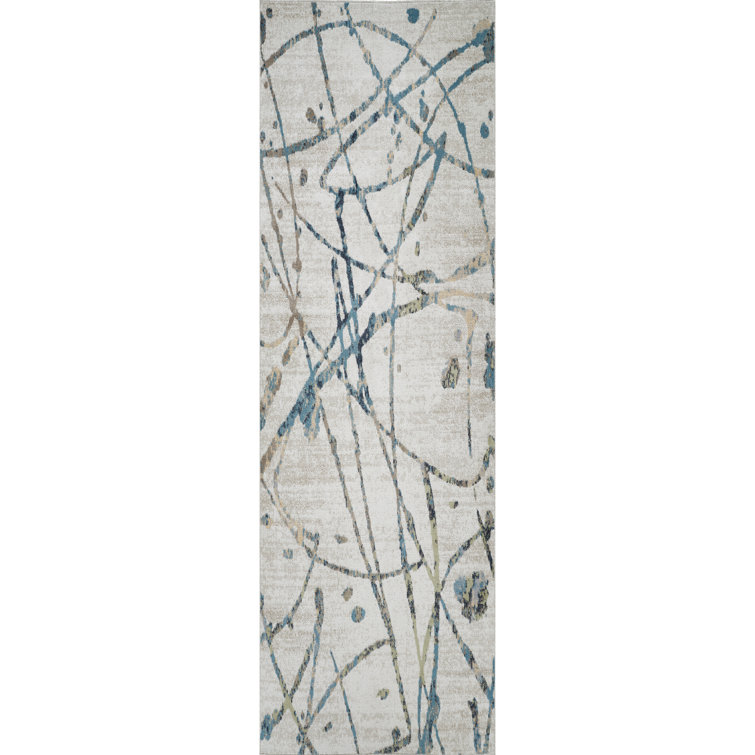 Machine Washable Archie Blue/Beige Rug