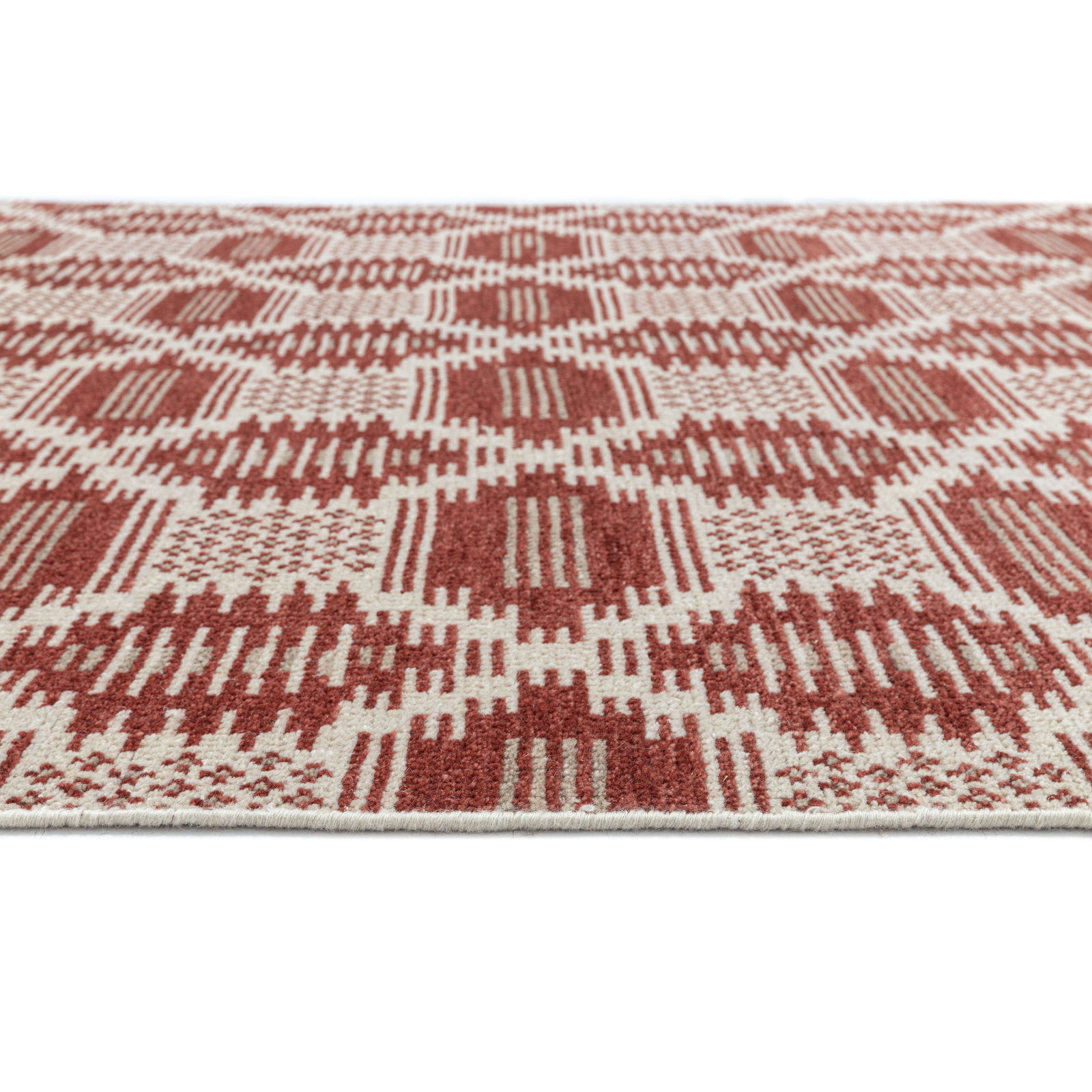 Caden Red White Hand-Knotted Geometric Rug, Rectangle 5' x 8'