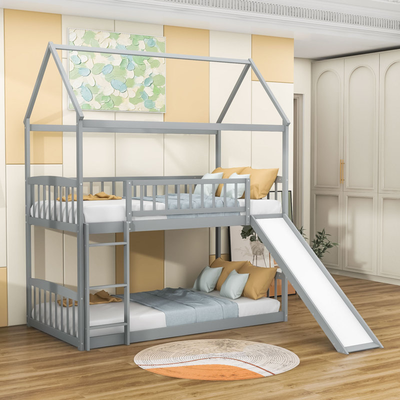 Kimballton Kids Twin Over Twin Bunk Bed, Gray