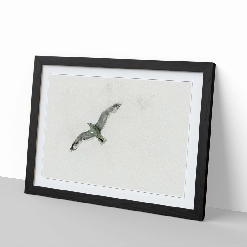 Flying Seagull in Abstract - Framed Print, 40cm H x 60cm W x 2cm D, Black