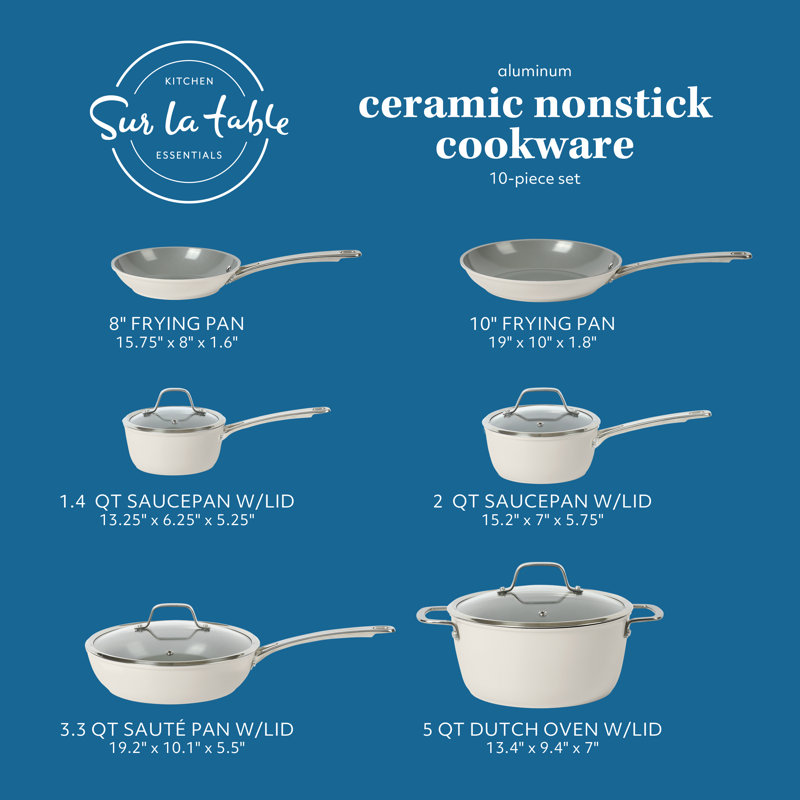 10-Piece Linen White Nonstick Aluminum Cookware Set with Glass Lids