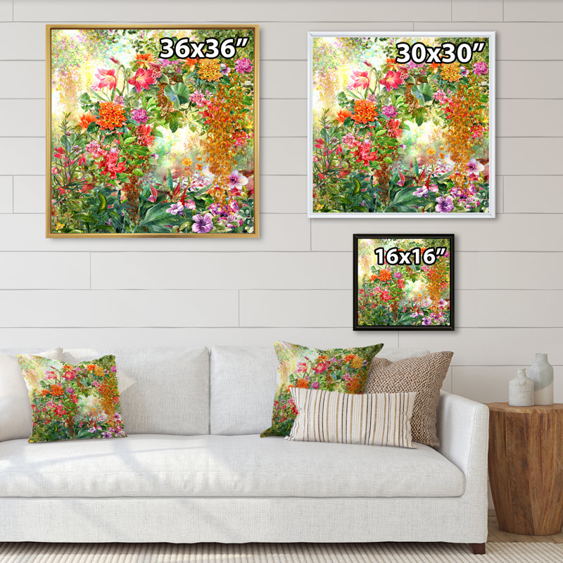 Moderne rouge et vert Summer Garden V - reproduction de cadre photo sur toile, H 16 po x l 16 po x P 1 po
